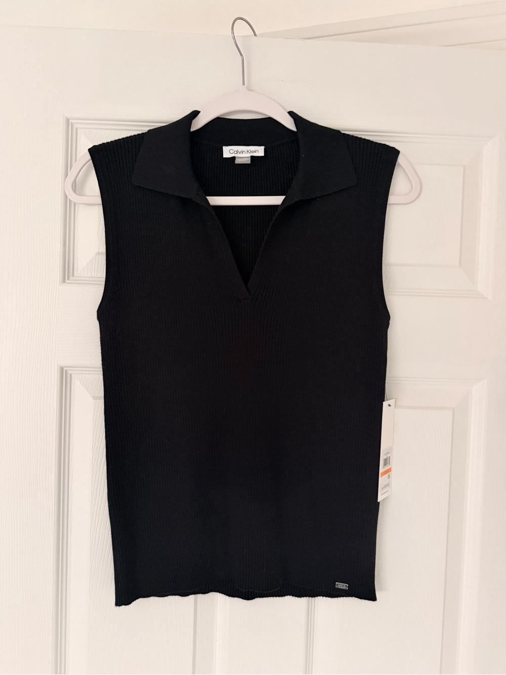 Calvin Klein Black Sleeveless Ribbed Polo Tank